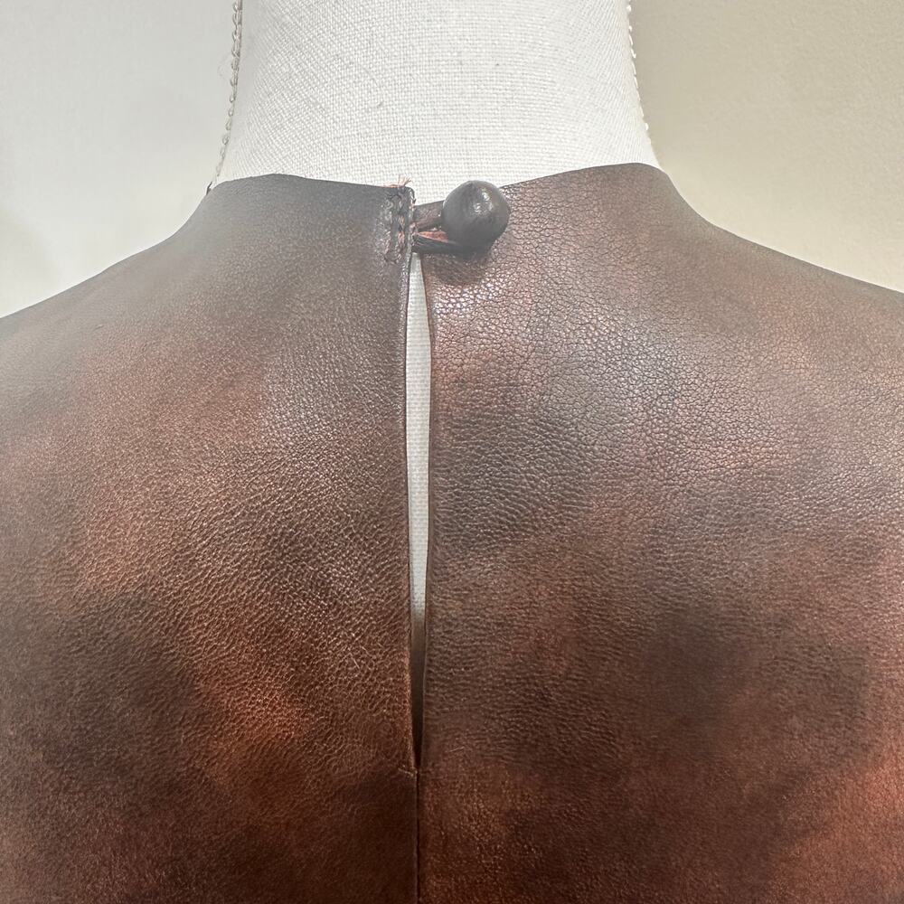 Andrea Landa Brown Boho Chic Cowgirl Handmade Colombian Leather Sleeveless Top‎ - Picture 2 of 10